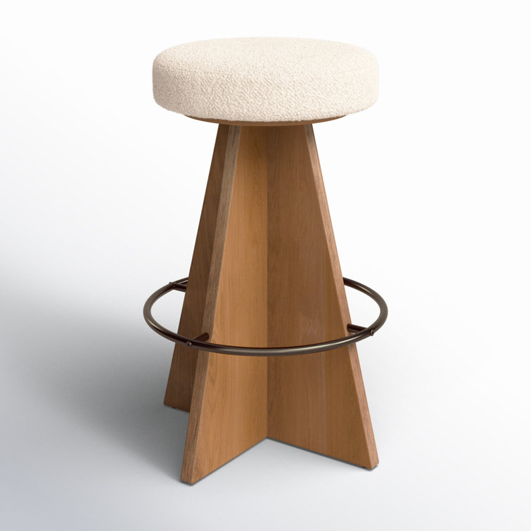 Durham Cream Upholstered Swivel Counter Stool with Wood Pedestal Base