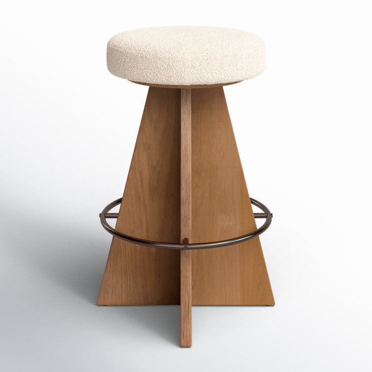 Durham Cream Upholstered Swivel Counter Stool with Wood Pedestal Base