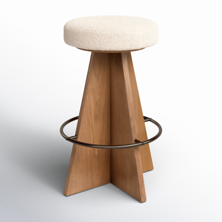 Durham Cream Upholstered Swivel Counter Stool with Wood Pedestal Base