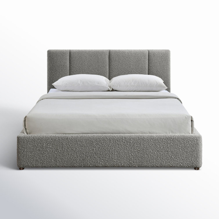 Gray Boucle Upholstered Queen Bed with Tufted Headboard
