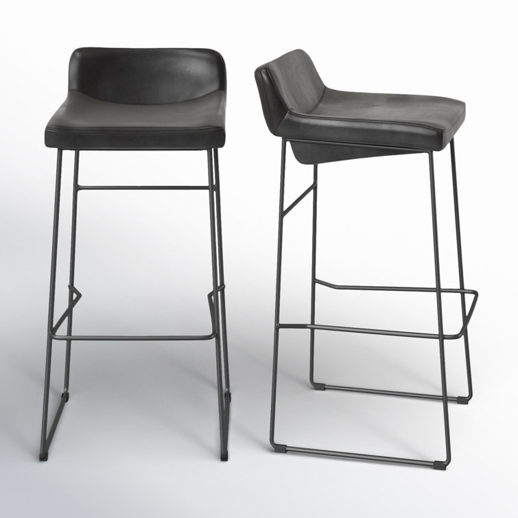 Black Genuine Leather and Iron Saddle Counter Stools, Set of 2