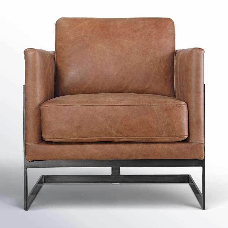 Cappuccino Genuine Leather Armchair with Metal Base