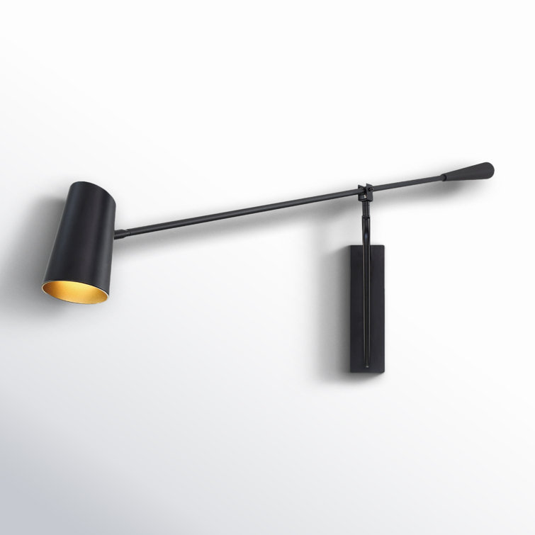 Black Steel Dimmable LED Swing Arm Sconce with Acrylic Diffuser