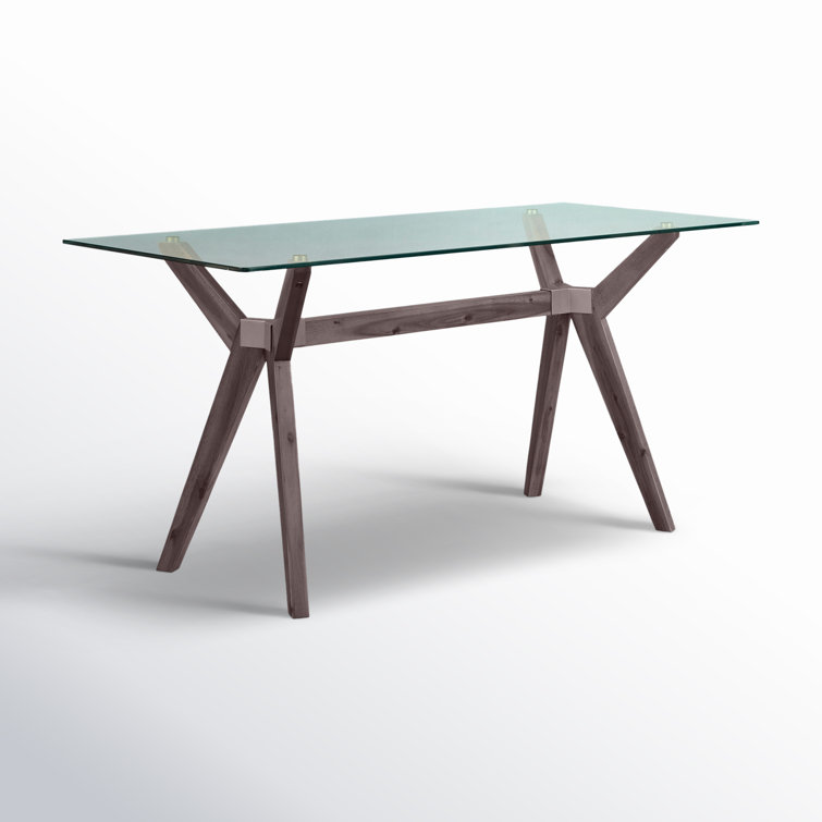 Gray Glass and Acacia Wood Writing Desk