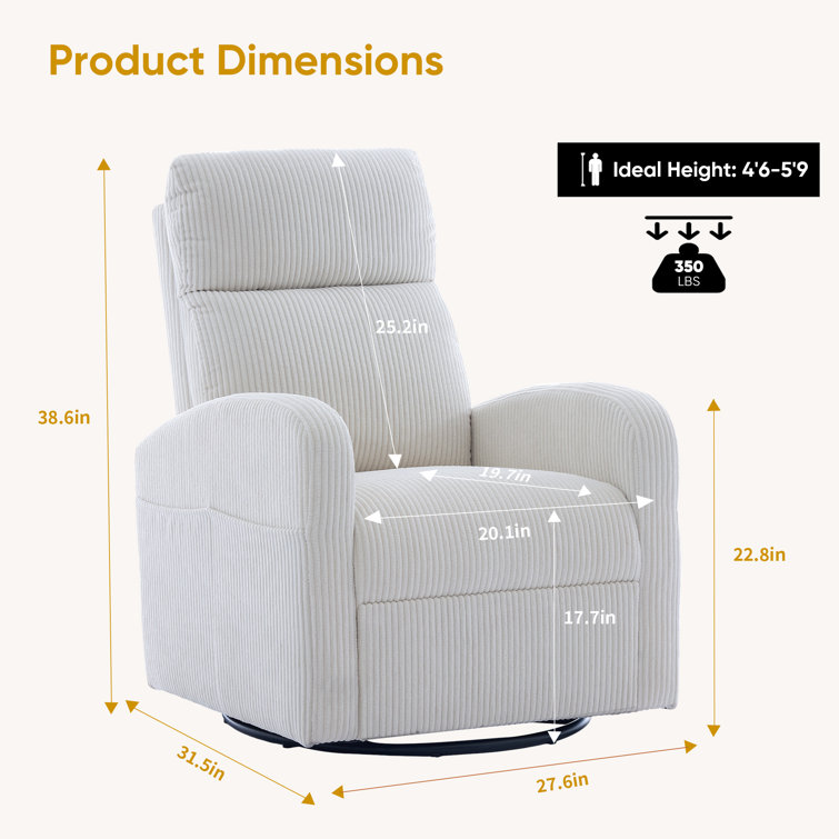 White Corduroy Upholstered Swivel Rocker Glider Nursery Chair