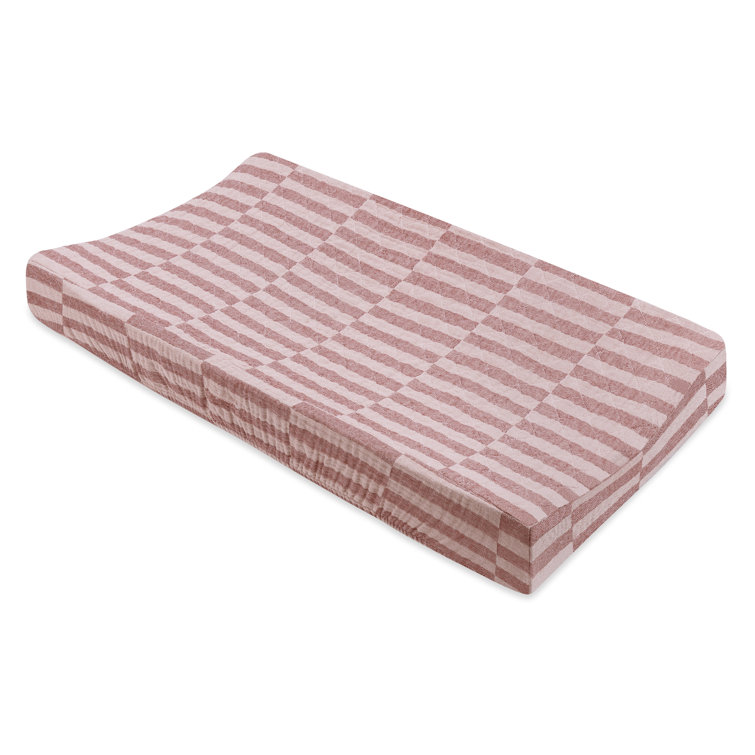 Maroon Stripe Quilted Muslin Cotton Changing Pad Cover