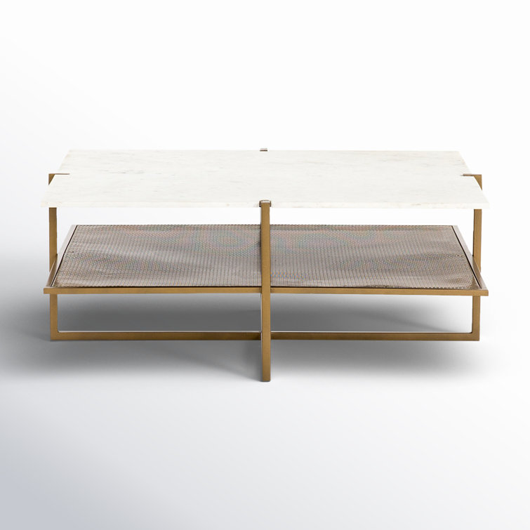 Hyla 41'' Brown and White Contemporary Square Marble Coffee Table with Storage