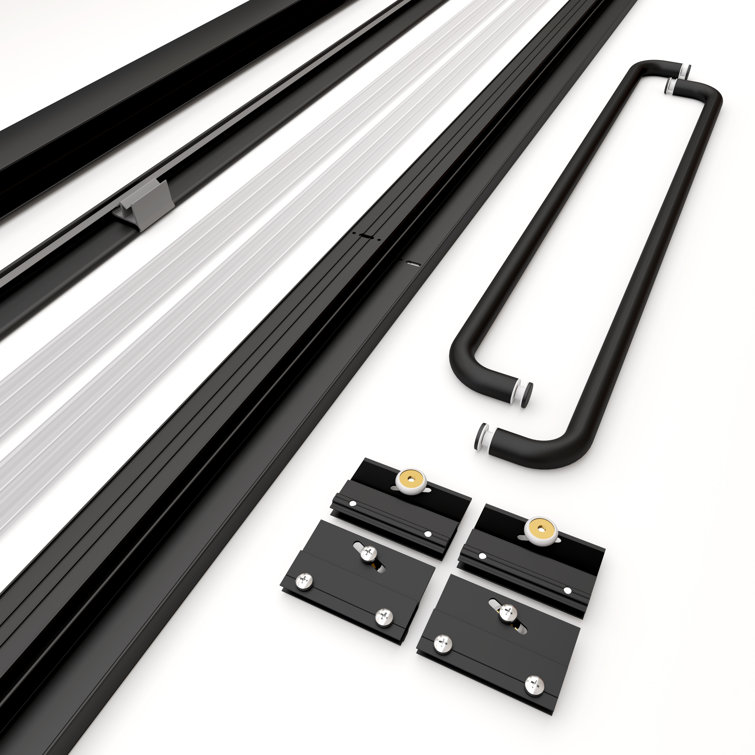 Matte Black Double Sliding Semi-Frameless Shower Door with Clear Glass