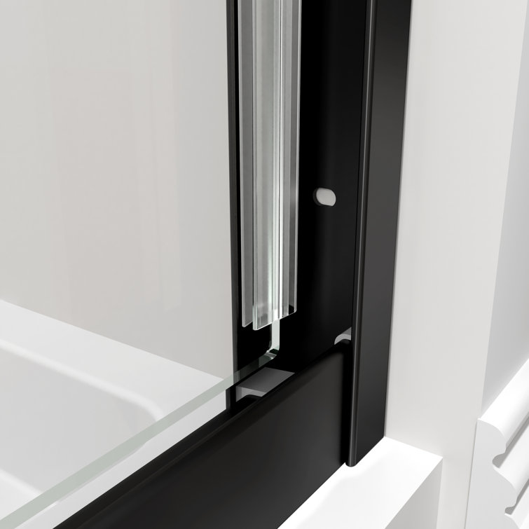 Matte Black Double Sliding Semi-Frameless Shower Door with Clear Glass