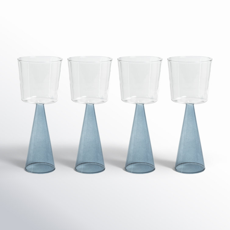 Monticello Blue Glass Wine Goblets, Set of 4