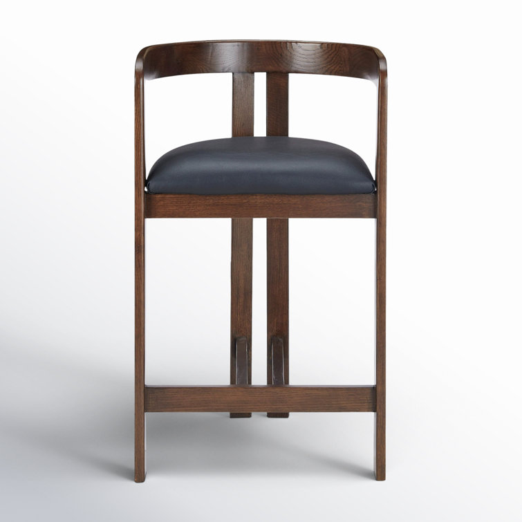 Black Faux Leather and Brown Oak Frame Counter Stool