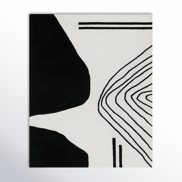 Ivory and Black Hand-Tufted Wool Area Rug, 8' x 10'
