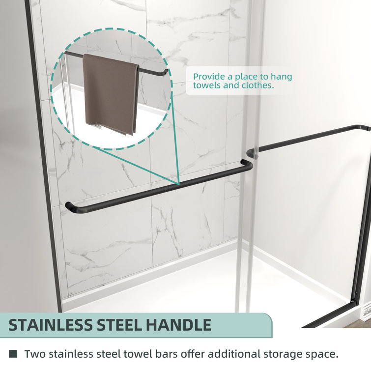 Matte Black Double Sliding Semi-Frameless Shower Door with Clear Glass