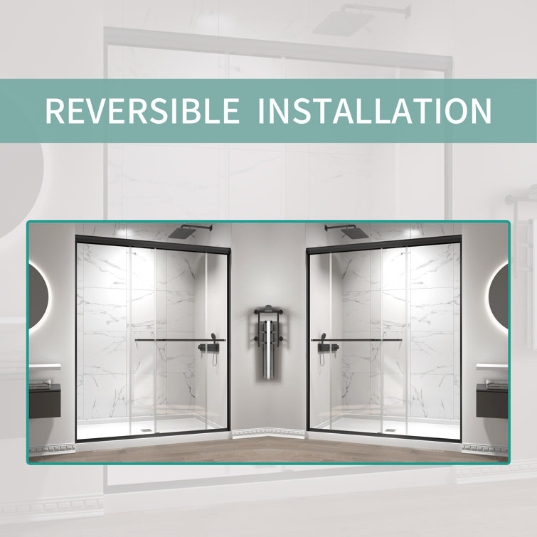 Matte Black Double Sliding Semi-Frameless Shower Door with Clear Glass