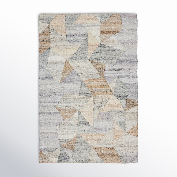 Artisanal Abstract Blue and Sandy Tones 2'x3' Flat Woven Rug