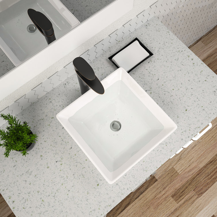 16'' White Ceramic Square Bathroom Vessel Sink