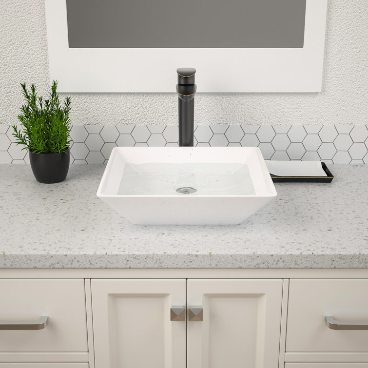 16'' White Ceramic Square Bathroom Vessel Sink