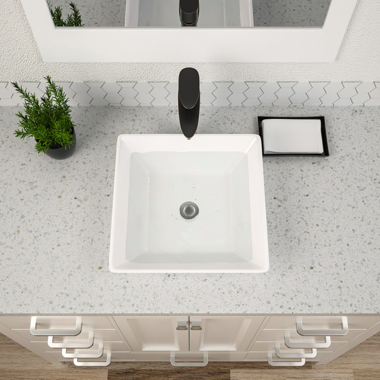 16'' White Ceramic Square Bathroom Vessel Sink