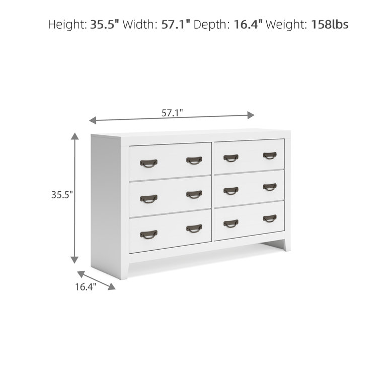 White Hardwood Transitional 6-Drawer Dresser with Mirror
