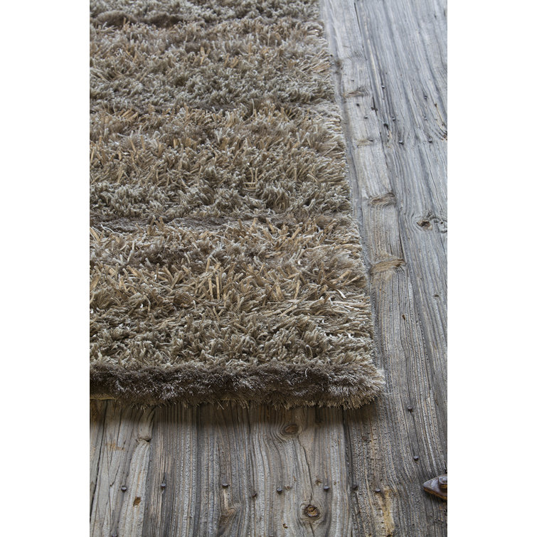 Hand-Woven Gray-White Shag Area Rug 5' x 7'6" Wool-Synthetic Blend