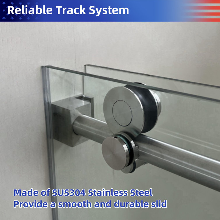 60 in. Frameless Clear Glass Sliding Shower Door in Brushed Nickel
