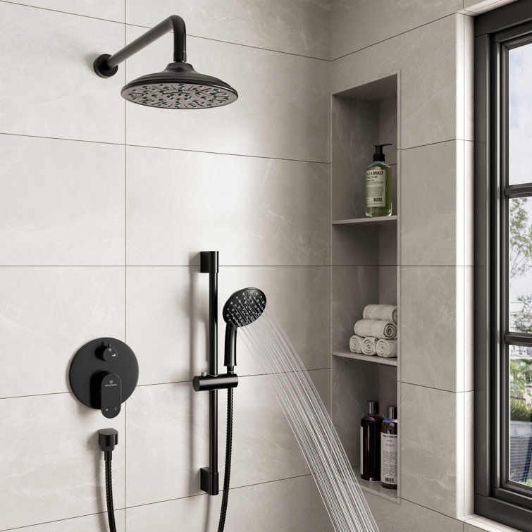 Matte Black Adjustable Multi-Head Rain Shower System with Handheld