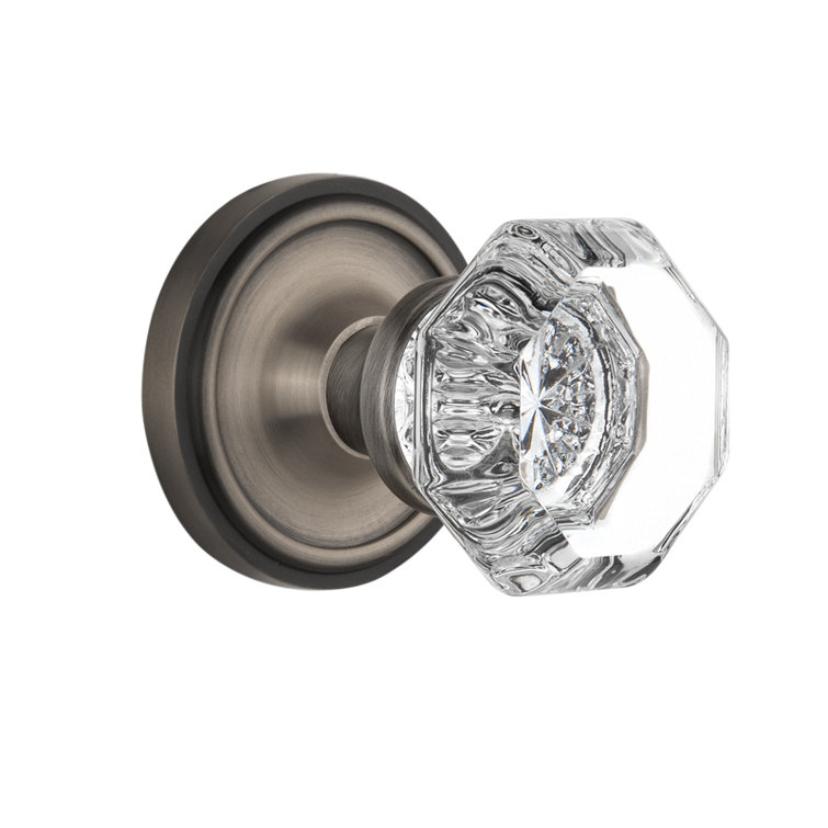 Antique Pewter Brass and Crystal Door Knob with Rope Rosette