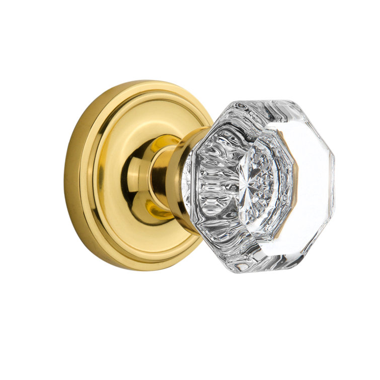 Polished Brass and Crystal Octagonal Door Knob