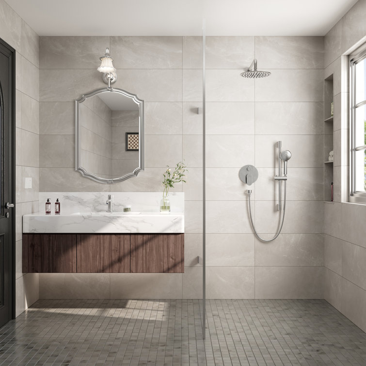 Brushed Nickel Adjustable Height Rainfall Shower System with Handheld