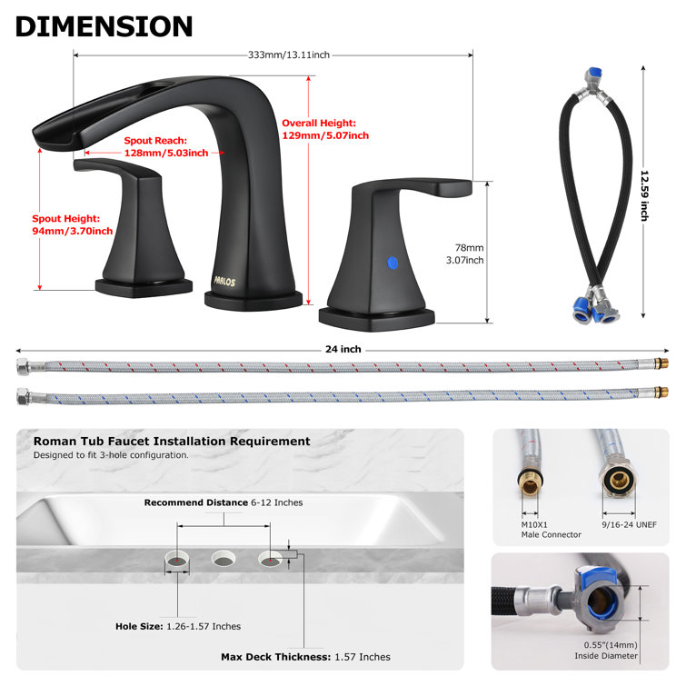 Doris Matte Black 2-Handle Waterfall Roman Tub Faucet