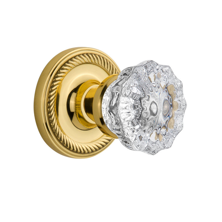 Unlacquered Brass Rope Rosette with Crystal Glass Door Knob