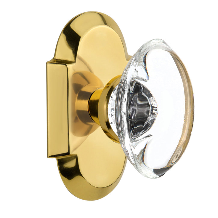 Polished Brass Cottage Plate with Oval Clear Crystal Door Knob