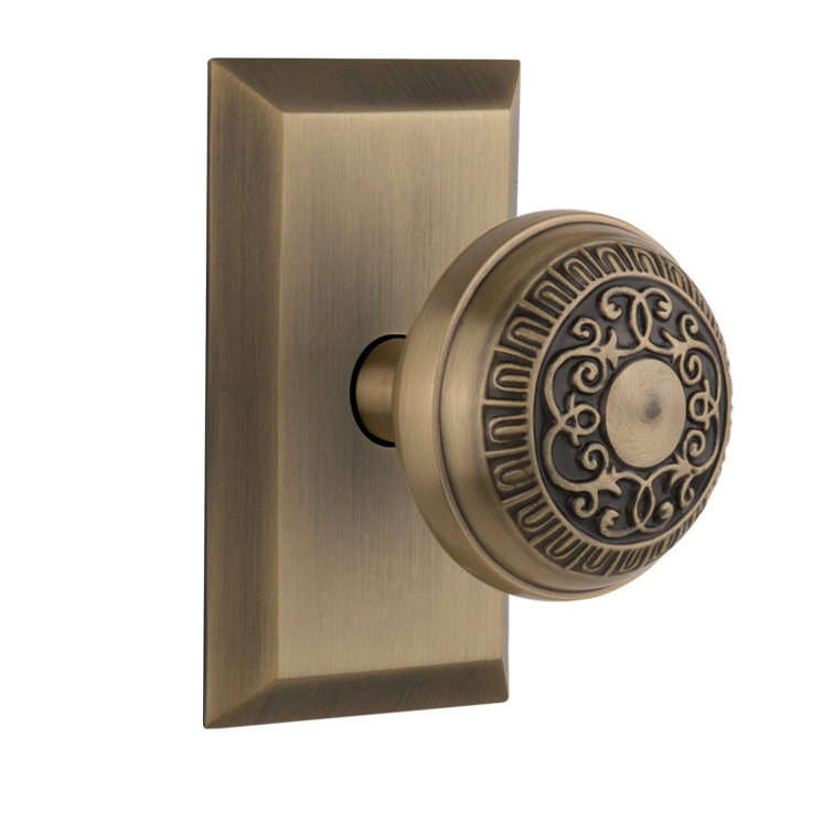 Antique Brass Studio Plate with Egg & Dart Door Knob