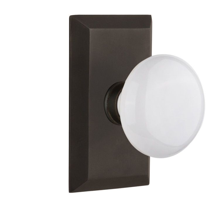 Oil-Rubbed Bronze Studio Plate with White Porcelain Door Knob
