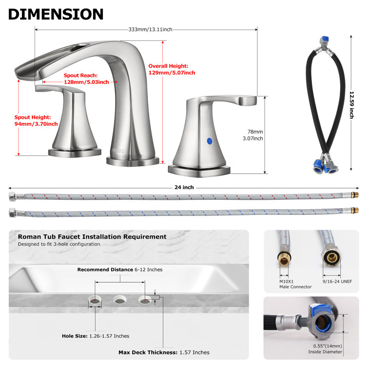 Doris Brushed Nickel 2-Handle Waterfall Roman Tub Faucet