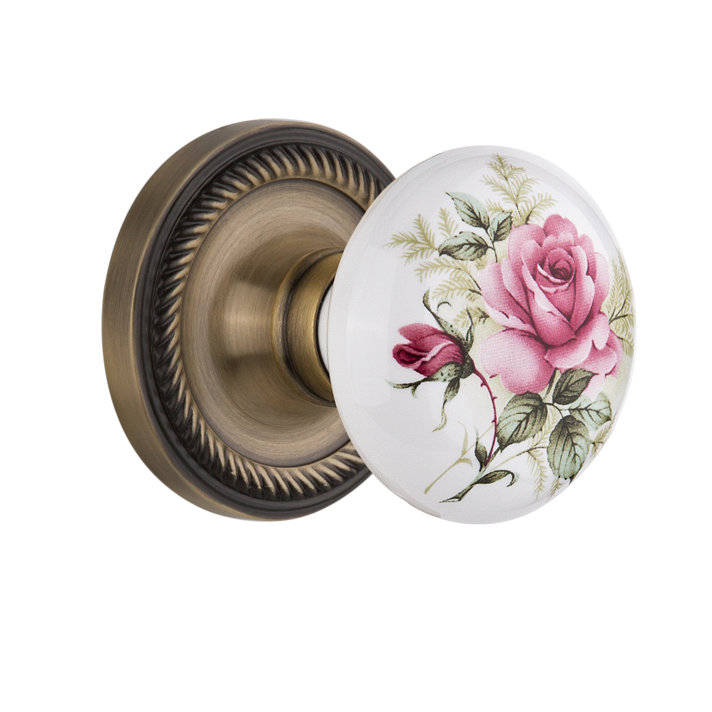 Antique Brass Rope Rosette with White Porcelain Door Knob
