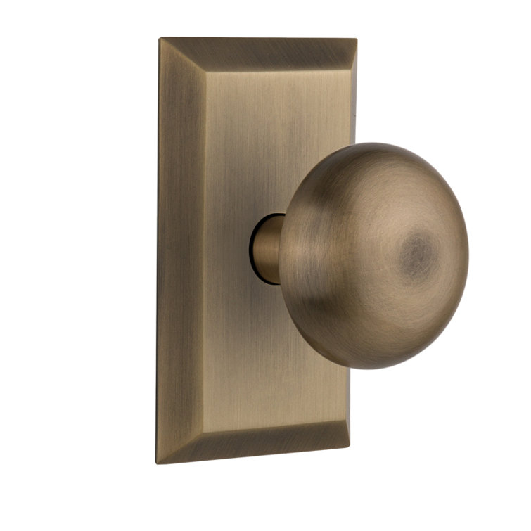 Antique Brass Studio Plate with Round Door Knob