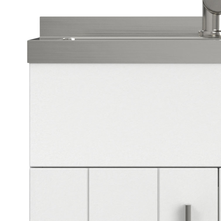 Pure White Freestanding Shaker Laundry Cabinet with Stainless Steel Sink