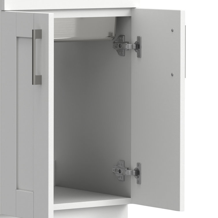 Pure White Freestanding Shaker Laundry Cabinet with Stainless Steel Sink