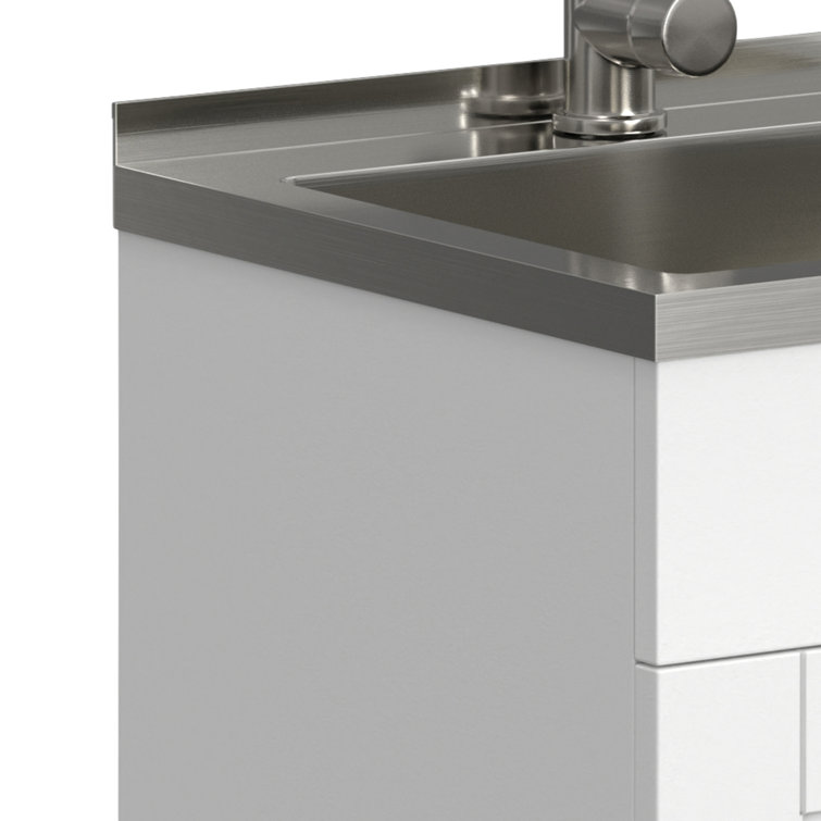 Pure White Freestanding Shaker Laundry Cabinet with Stainless Steel Sink