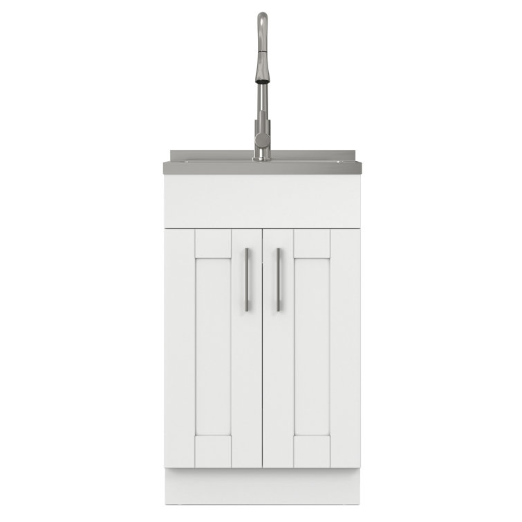 Pure White Freestanding Shaker Laundry Cabinet with Stainless Steel Sink
