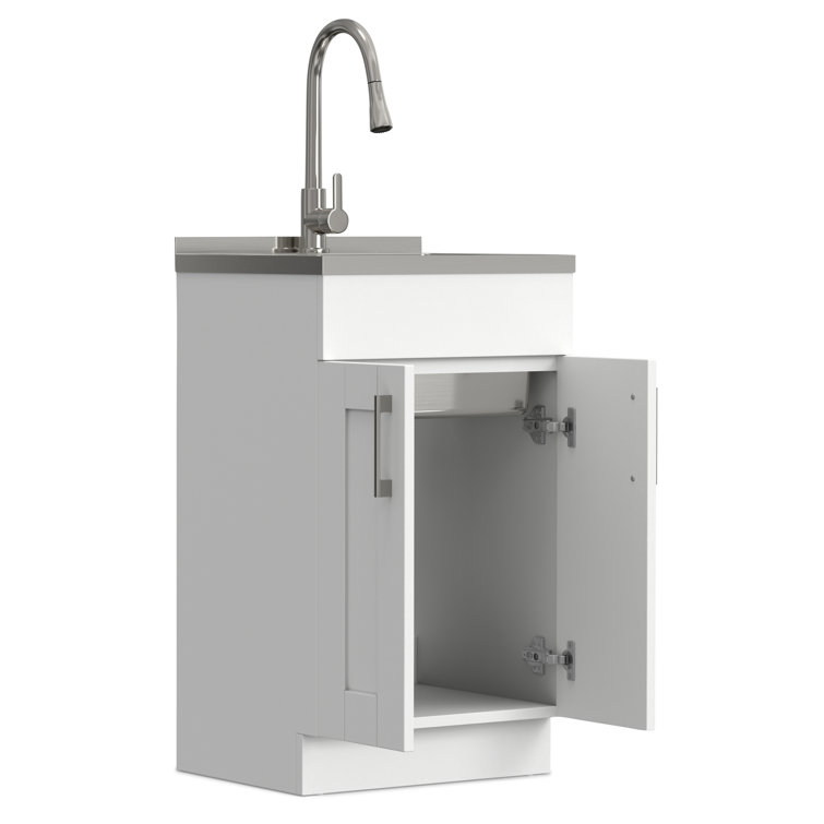 Pure White Freestanding Shaker Laundry Cabinet with Stainless Steel Sink