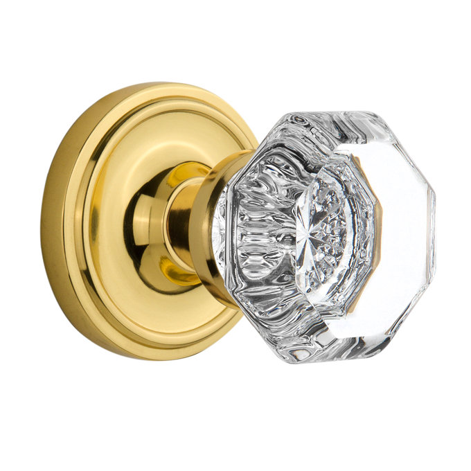 Polished Brass and Crystal Octagonal Door Knob