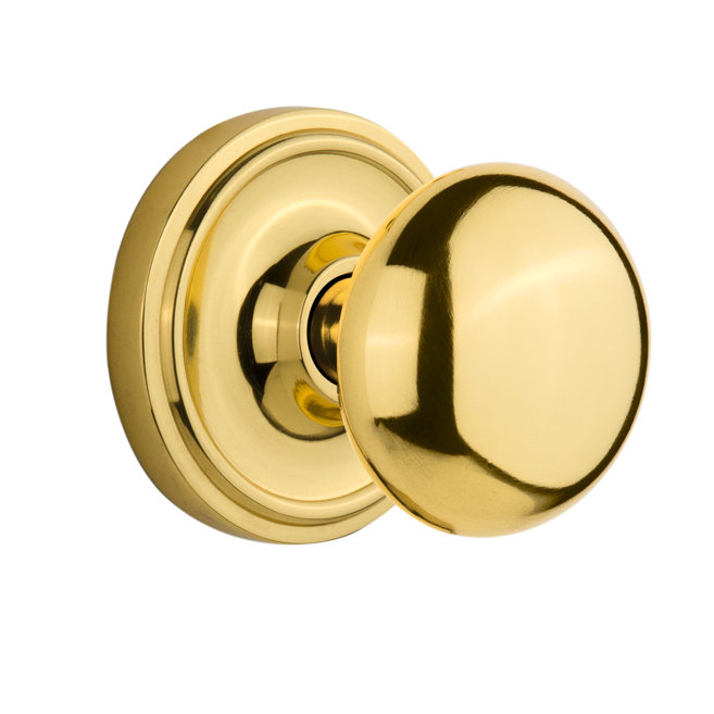 Classic Unlacquered Brass Rosette with Round Door Knob