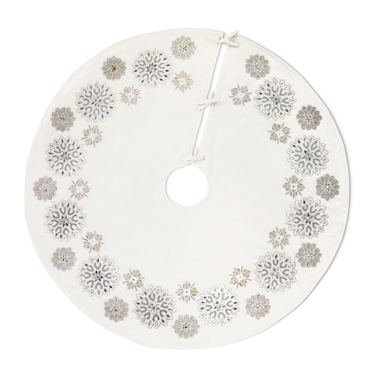 White and Silver Cotton Holiday Tree Skirt