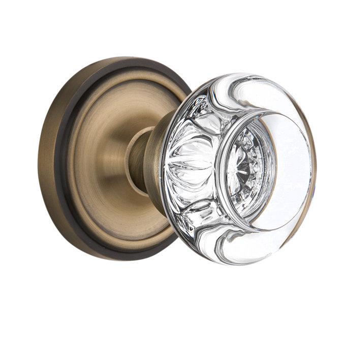 Antique Brass Classic Rosette with Round Clear Crystal Door Knob