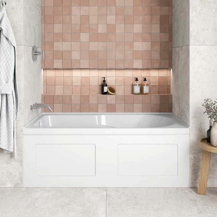 Glossy White 60" Acrylic Alcove Bathtub with Left-Hand Drain