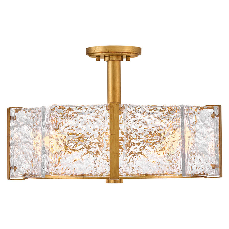 Distressed Brass and Clear Glass Drum LED Semi Flush Mount