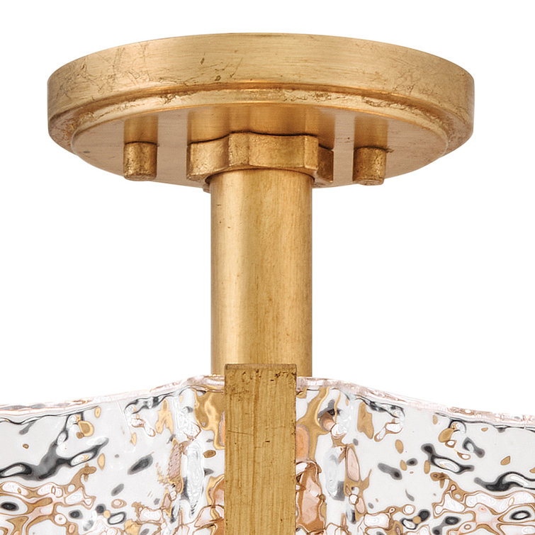 Distressed Brass and Clear Glass Drum LED Semi Flush Mount