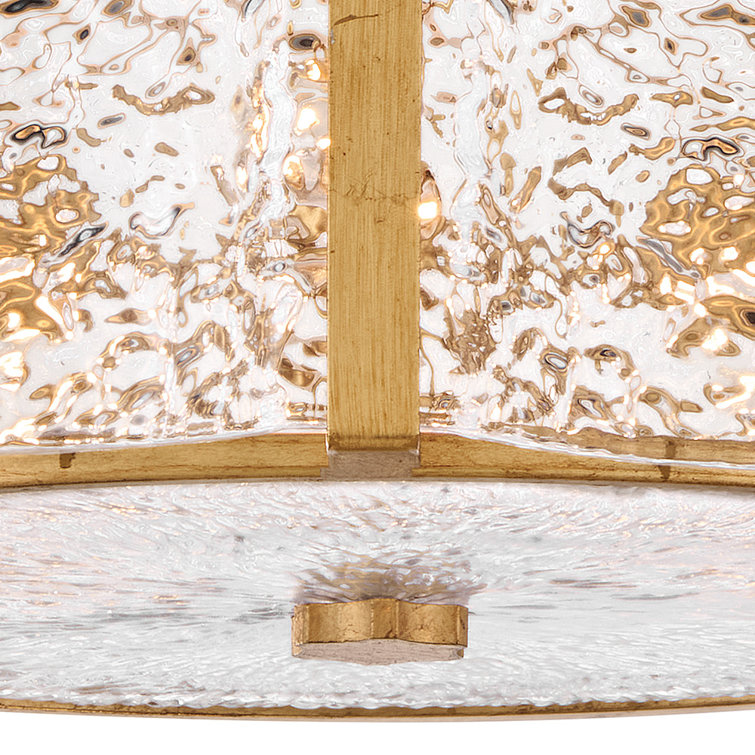 Distressed Brass and Clear Glass Drum LED Semi Flush Mount